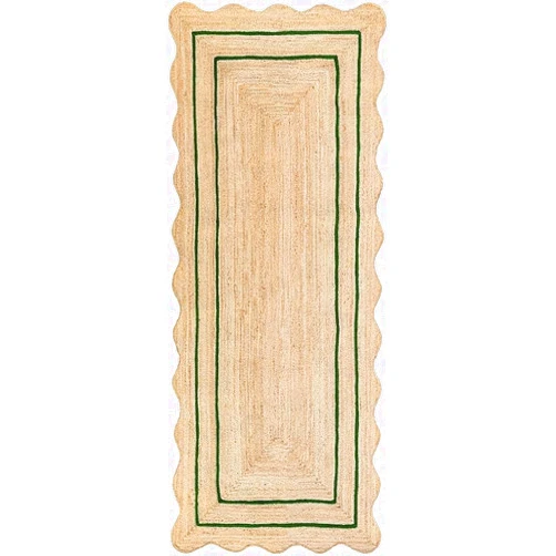 Fabcollectioncrafts Handmade Bohemian Braided Scalloped Jute Rug Vintage Boho Area Rug Natural Home Décor Doormat