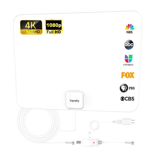 Vansky TV Antenna Indoor, Digital Amplified Indoor HDTV Antenna, 1080p VHF UHF Television Local Channels Detachable Signal Amplifier and 16.5ft Long Coax Cable