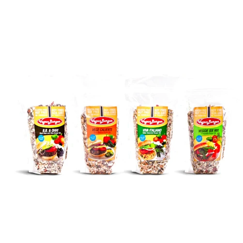 Vegan Burger 4-Pack - Veggie Six, B.B. & Ohh!, Vege Caliente, & Viva Italiano (Makes 36 Burgers)
