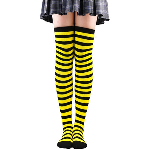 QEAGVJ Black and Red Socks Striped Knee Thigh High Socks Costume Accessories Halloween Stockings for Halloween Parties