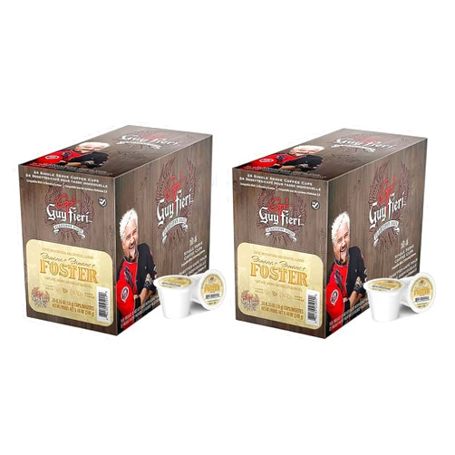 Guy Fieri Flavortown Coffee Pods, Bananas Foster Flavored Coffee, Medium Roast Coffee for Keurig K Cups Machines, Single Serve Coffee Pods, 24 Count per Box, 2 Boxes