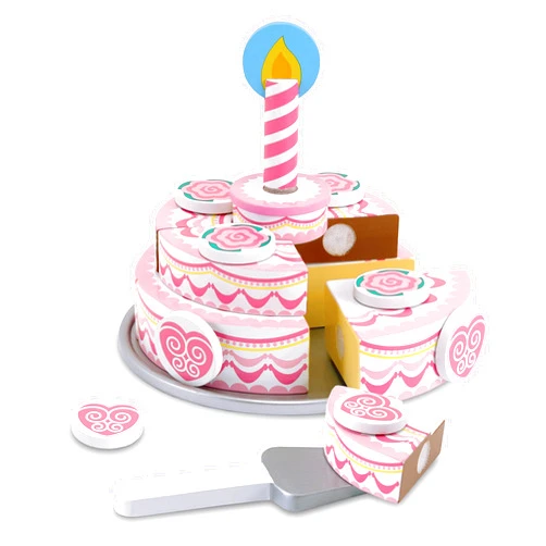 Melissa & Doug Triple-Layer Party Cake Wooden Play Food Set - Birthday Cake Pretend Food Play Set For Toddlers, Kids Ages 3+