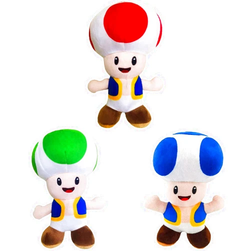 YoCosii 3PCS Mushroom Toad Plush Standing Position, 3 Color Cuddly Cartoon Game Stuffed Toy Doll 8'', 3pack-red/Blue/Green