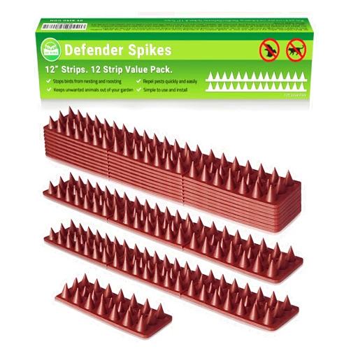De-Bird Bird Spikes - 12-Piece, 12 Ft Total, Woodpecker - Animal Deterrent & Plastic Spike Strips for Outdoor Fence - Anti-Climb Flexible Strips for Cats, Squirrels & Raccoons