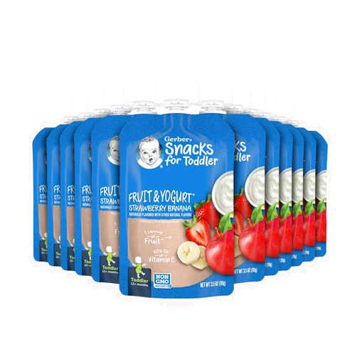 Gerber Baby Food Pouches, Toddler 12+ Months, Fruit & Yogurt Strawberry Banana, 3.5 Ounce (Pack of 12)