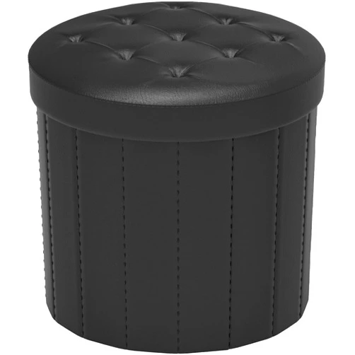Bsketa Folding Storage Ottoman Round 14Inch, Foot Stool with Thicker Foam Padded Seat Small Leather Storage Ottoman Bench Foot Rest for Living Room Foldable Coffee Table,Black