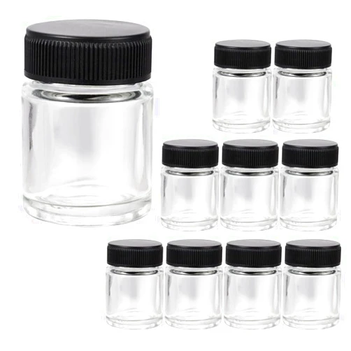 OPHIR 10PCS 22CC Glass Airbrush Bottles Black Lids Airbrushing Bottle Air Brush Accessories Store Pigments Inks