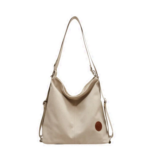 IAMUHI Women Canvas Shoulder Bag Convertible Backpack Casual Crossbody Bag Tote Purse for Daily/Travel/Work,Beige