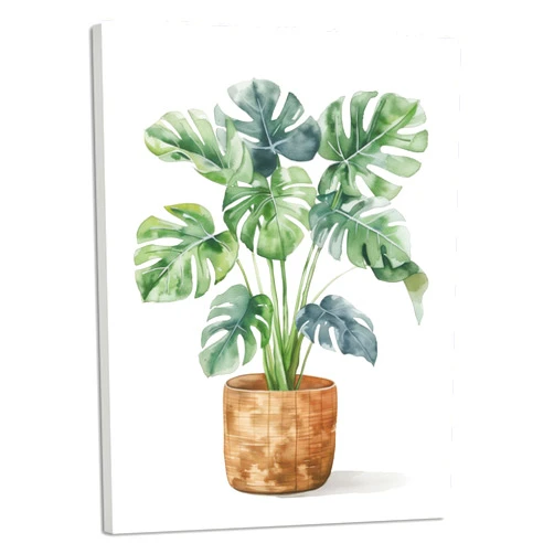 Uoppoum Monstera Plant Canvas Wall Art, Prints Watercolor Botanical Poster Green Plant Picture Tropical Leave Wall Decor for Bathroom Nature Plant Greenery Leaf Paintings Framed Ready to Hang 16x12 inch