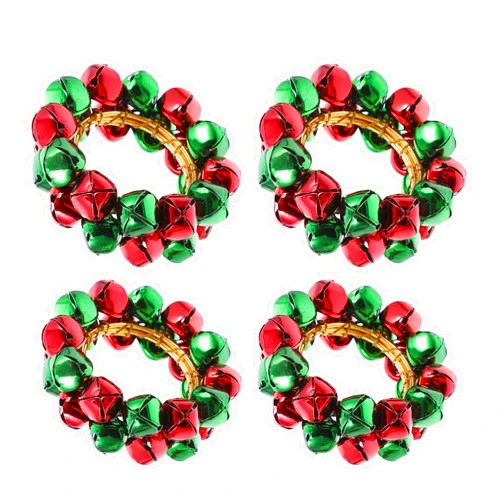 VILLCASE 4Pcs Christmas Napkin Rings Small Jingle Bell Buckles Red Green Xmas Party Table Decor Supplies for Holiday Dining and Wedding Centerpieces
