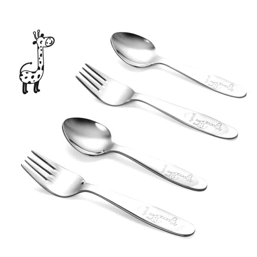 FUNNUO 4 Piece Toddler Utensils, Stainless Steel Toddler Forks and Spoons, Safe Kid Silverware Set for Self Feeding, Children Flatware Sets with Mirror Polished，Dishwasher Safe