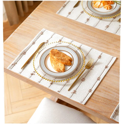 Caflife Boho Placemats Set of 6 for Dining Table Decor, Woven Cloth Place Mats for Farmhouse Rustic Kitche Home Decor, Cotton Placemats 13 x 19 Inch, Taupe and Beige Table mats