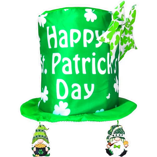 Zihogrc St. Patrick's Day decorations hat Irish Festival Accessory Green hat Clover ribbon knot Gnome Lucky Shamrock Dwarf (4pcs)