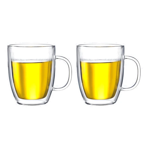 Bodum 15oz Bistro Double Wall Insulated Mug, High-Heat Borosilicate Glass, Set of 2, Clear