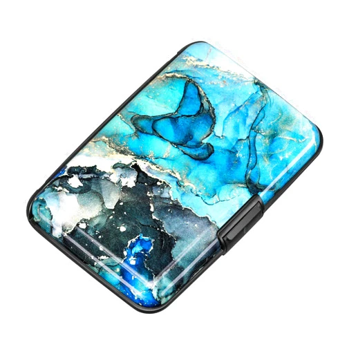 ELFISH RFID Blocking Credit Card Protector Aluminum ID Case Hard Shell Business Card Holders Metal Wallet for Men or Women (Graygreen Marble)