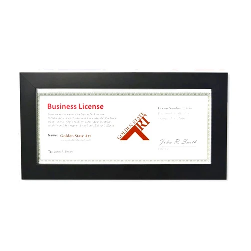 Golden State Art, Wood Frame for 4x9 Business License Certificate with Real Glass & Table-top Display, Black