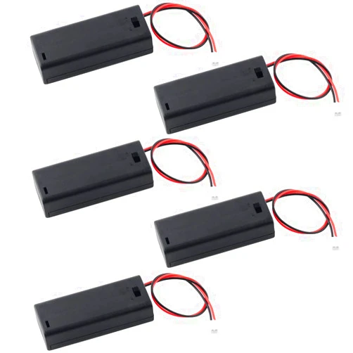 DIYmalls 2 AAA Battery Holder with Switch for Microbit Battery Pack 3V 2 Cell with ON/OFF Case Cover Box PH2.0 Connector 14cm Wire (Pack of 5)