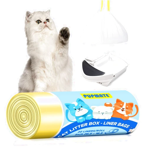 PUPMATE Cat Litter Bag Liners,20 Count Compatible with Litter-Robot 3/4,With Drawstring,Heavy Duty, Scratch-Resistant, Leak Proof, 26.5