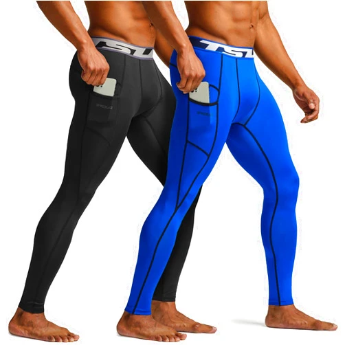 TSLA 2 Pack Men's Cool Dry Compression Pants, Athletic Workout Running Tights Leggings Baselayer