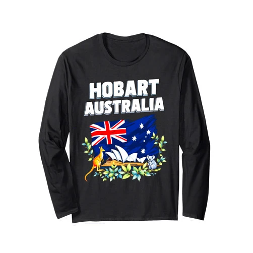 Hobart Australia Travel Vacation Hobart Australia Souvenir Australian Flag Kangaroo Koala Long Sleeve T-Shirt