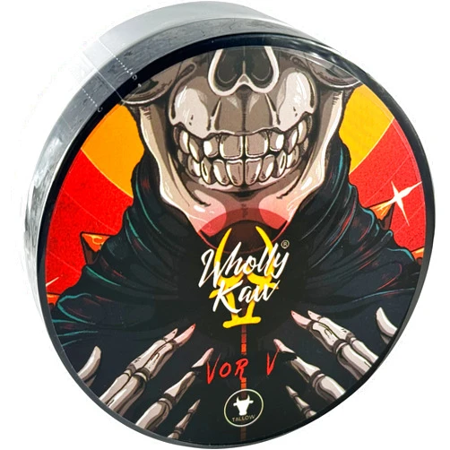 Wholly Kaw Vor V Tallow Shaving Soap. Enriched with Donkey Milk, Water Buffalo Milk, Whey Proteins, Omega 3, Omega 6, Hops Extract. Scent of Leather, Raspberry, Geranium, Vanilla, Cashmeran