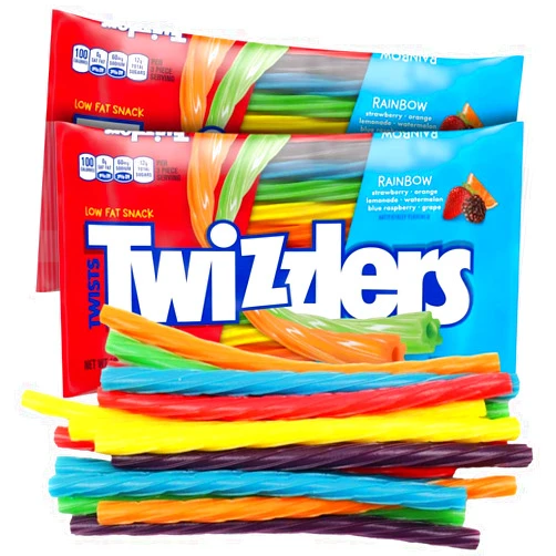 Taboom TWIZZLERS Rainbow Twists Assorted Flavors - 2 Pack Bulk Multi Color Small Licorice Twizzlers Candy Strawberry, Orange, Lemonade, Watermelon, Blue Raspberry, & Grape Flavors for Party Favors, Birthdays