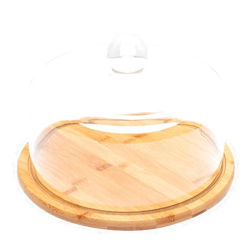 Angoily 9 inch Cake Stand with Dome, Mini Cake Plate Wooden Cake Holder with Lid Cake Plate with Glass Dome, Server Platter for Cake, Bread, Cupcake, Round Cake Stand Snack Glass Cake Dome