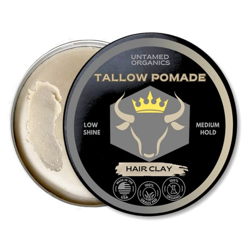 Untamed Organics Tallow Hair Clay | Handmade Grass-Fed Grass-Finshed Tallow Hair Pomade | All Natural & Organic Styling Clay for Men & Women | Medium Hold & Natural Finish | 2 FL. oz.