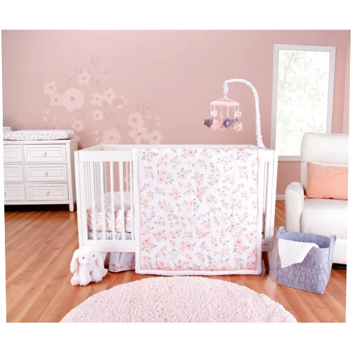 Trend Lab Blush Floral 3 Piece Crib Bedding Set, Includes Nursery Quilt, Fitted Crib Sheet and Crib Skirt