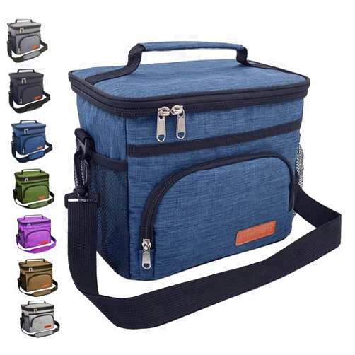 ExtraCharm Insulated Lunch Bag for Women/Men - Reusable Lunch Box for Office Picnic Hiking Beach - Leakproof Cooler Tote Bag Organizer with Adjustable Shoulder Strap for Adults - Blue