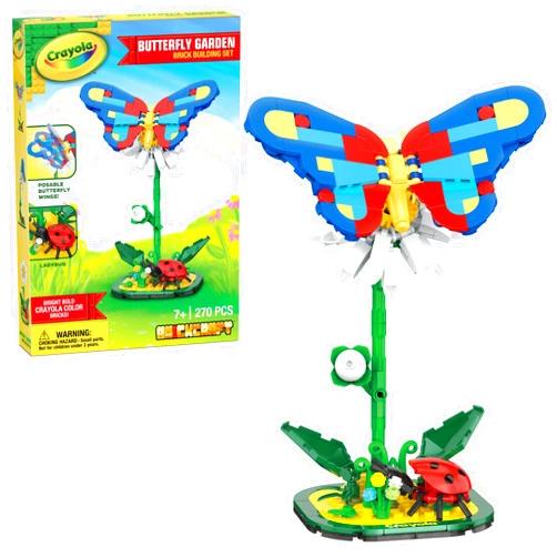 Brickcraft Officially Licensed Crayola Butterfly Garden with Ladybug, Flower, and Posable Butterfly Included 270 Pieces Multicolored Brick Building Set