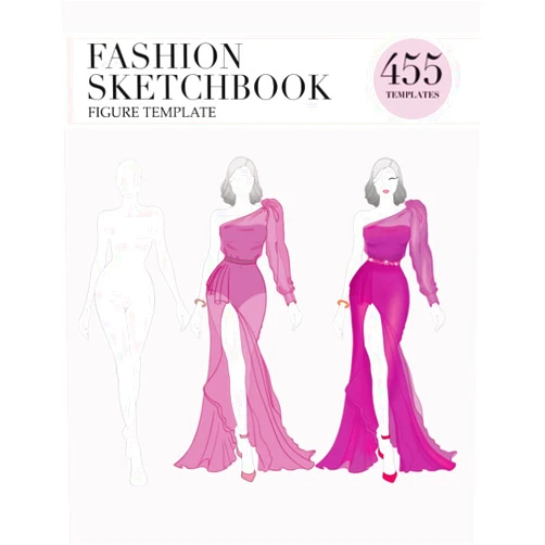 Julia Moore Fashion Sketchbook Figure Template: 455 Large Female Figure Template for easily Sketching Your Fashion Design Styles with thin lines