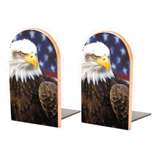HJKBCV 1 Pair Wood Handmade Book Ends American Bald Eagle Bookends Non-Skid Decorative Bookends Book Stopper Book Shelf Holder for Shelves Heavy Books