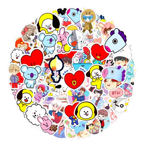 YEESACG Stickers | 61 Pack | Cute Bangtan Album Bomb | Cartoon Waterproof Vinyl for Water Bottle,Laptop,Skateboard,Luggage,Phone,Moto Korea Group for Teens Girls Fans
