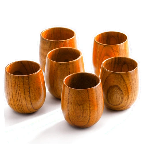 Hiceeden 6 Pack Wooden Tea Cups, 5 Oz Japanese Tea Cups Handmade Natural Wood Water Cup for Drinking, Wine, Milk, Coffee, 150ML