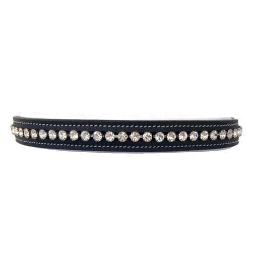 Equitem White Padded Leather English Bridle Browband with Clear Crystals