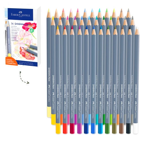 Faber-Castell Goldfaber Aqua Watercolor Pencils Gift Set - 36 Count, 12 Pastel and 24 Standard Colors, Water Coloring Pencils for Adults
