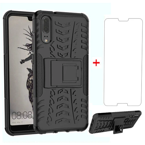Asuwish Phone Case for Huawei P20 with Tempered Glass Screen Protector Cover and Stand Kickstand Hard Rugged Hybrid Heavy Duty Protective Cell Accessories Hwauei Hawaii P 20 20P EML-L09 EML-L29 Cases Black