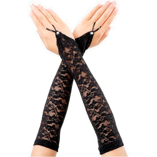 Yolev Long Fingerless Lace Gloves for Women Floral Lace Gloves Vintage Elbow Length Long Gloves for Wedding Dinner Parties