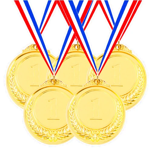 Hilitchi 5Pcs Gold Award Medals - Olympic Style Winner Medals Medals with Ribbon