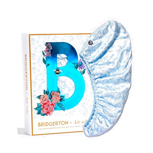 Kitsch Bridgerton x Kitsch Satin Wrapped Microfiber Hair Towel Wrap for Women - Quick Dry Towel | Microfiber Towel for Hair | Hair Drying Towel Wrap for Long Hair | Hair Towels for Women (Toile de Blue)