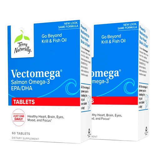 Terry Naturally Vectomega - 60 Tablets, Pack of 2 - Omega-3 from Salmon, Including EPA & DHA - Non-GMO, Gluten Free - 120 Servings