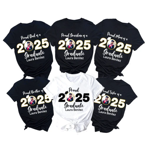 DT POD Family Graduation 2025 Matching Shirts, Proud Mom Dad of a 2025 Graduate Shirt, Class of 2025 Family Custom Photo T-Shirt