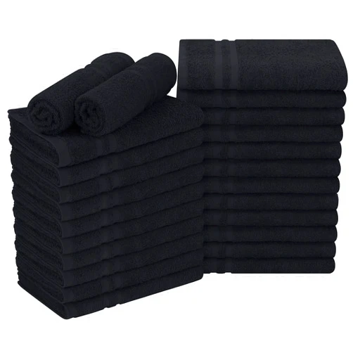 Utopia Towels - Cotton Bleach Proof Salon Towel (16x27 inches) - Bleach Safe Gym 100% Cotton Hand Towel (24 Pack, Black)