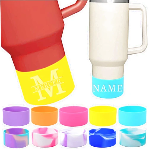 FCQIANKM Personailized Silicone Boot Sleeve for Stanley Cup Accessories, Custom Engraved Silicone Cup Boot, for 40oz Quencher Adventure & Stanley IceFlow 12oz 24oz, Accessories Avoid Scratches&Noise
