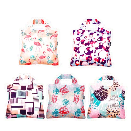 Envirosax Reusable Grocery Bags, Set of 5 Palm Springs Designs,Large Foldable Polyester Shopping Tote Bag Washable