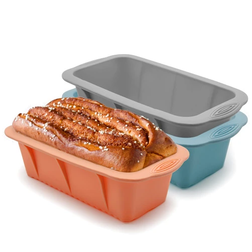 Baocuan 3 pack Silicone Bread Loaf Pans - Baking Mold For Baking Cakes,Brownies,Long loaf of bread Cheesecakes,Homemade Cakes Breads,Meatloaf,Ice brickand and More Set of 3 colors