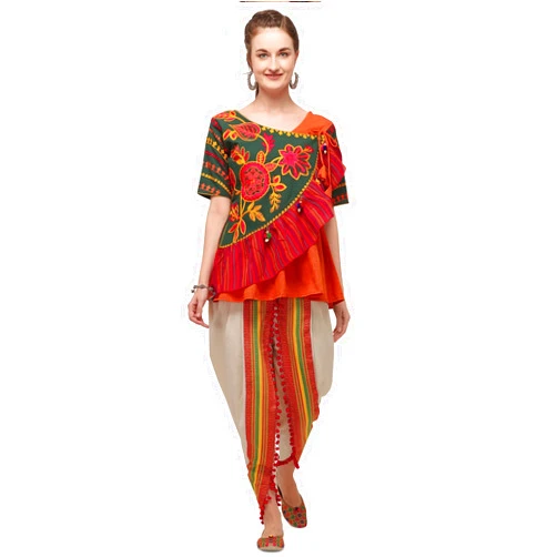 Generic Ethnic Vibes Kedia Festive Navratri Garba Costume Pure Cotton Angarkha Top & Tulip Pant Combo