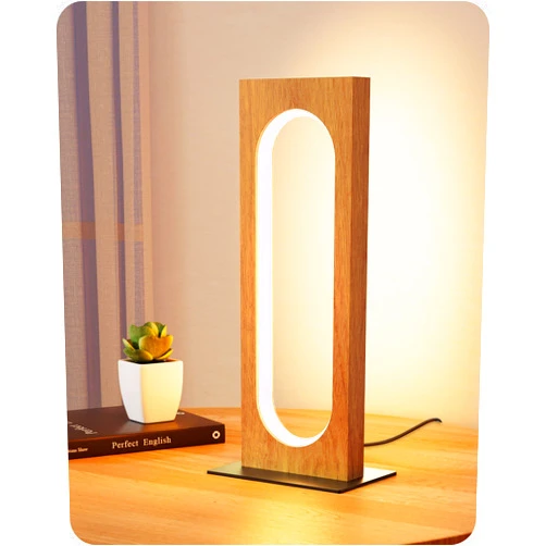 EDISHINE LED Table Lamp, Wooden Bedside Lamp with 3 Color Temperatures & Dimmable, Touch Control Square Nightstand Lamp for Bedroom Living Room, Memory Function, Dark Pearwood Color