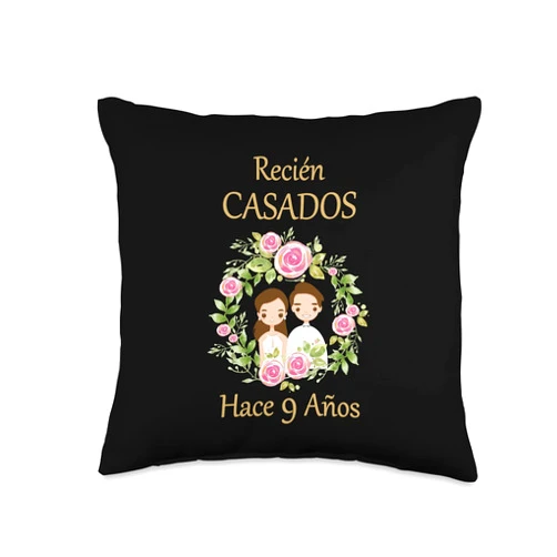 Día de la boda, aniversarios y compañía. Recièn Casados Hace 9 Años 9º Aniversario de boda Throw Pillow, 16x16, Multicolor